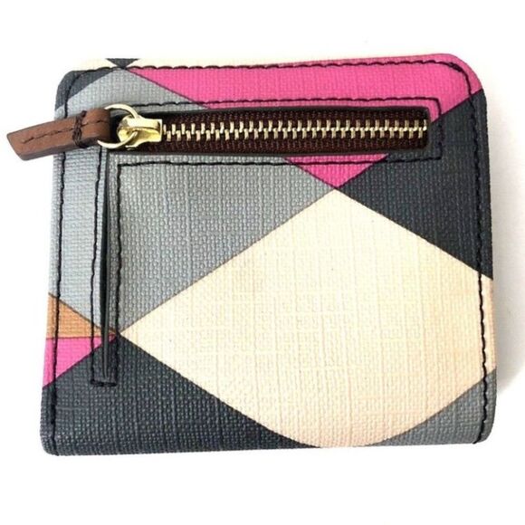 FOSSIL WALLET FOR WOMEN BIFOLD COLOR BLOCK SMALL LEATHER WITH ZIP COIN HOLDER - Picture 3 of 5